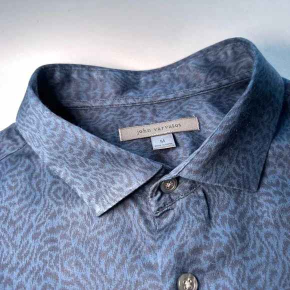 John Varvatos Button Shirt Mens Medium Blue Leopard Print Abstract Designer Club